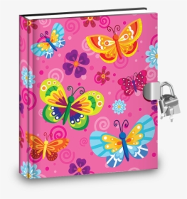 Pink Butterfly Kids Diary With Lock - Pink Kids Diary, HD Png Download, Transparent PNG