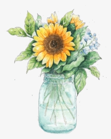 Transparent Daffodils Clipart - Sunflower In A Mason Jar, HD Png Download, Transparent PNG