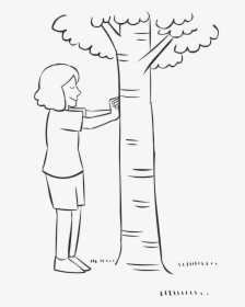 Woman Touching A Tree With Eyes Closed, As Seen In - Hug A Tree Drawing, HD Png Download, Transparent PNG