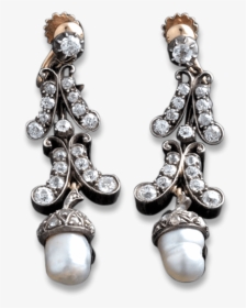 Edwardian Baroque Pearl & Diamond Earrings - Earrings, HD Png Download, Transparent PNG