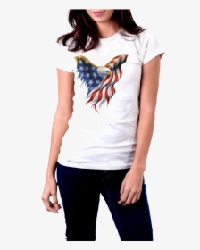 White T-shirt Front View American Flag Eagle - T Shirt, HD Png Download, Transparent PNG
