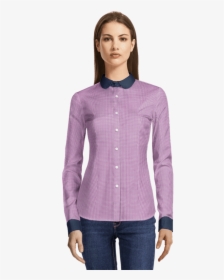 Light Purple Checked Peter Pan Summer Shirt With Contrasted - Womens Winter Button Down Shirt, HD Png Download, Transparent PNG