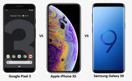 Google Pixel 3 Vs Iphone Xs Vs Samsung Galaxy S9 - Google Pixel 3 Vs Iphone Xs Vs Samsung S9, HD Png Download, Transparent PNG
