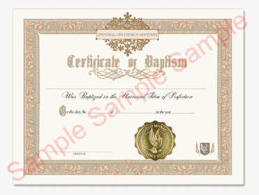 Certificate Of Baptism - Universal Life Church Marriage Certificate, HD Png Download, Transparent PNG