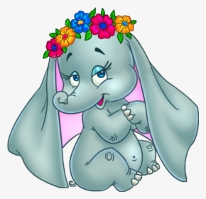 Cartoon Elephants With Flowers, HD Png Download, Transparent PNG