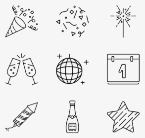 New Year Party Png Black And White - Line Art, Transparent Png, Transparent PNG