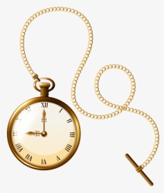 Gold Pocket Watch Clock Png Clip Art - Pocket Watch With Chain Vector, Transparent Png, Transparent PNG