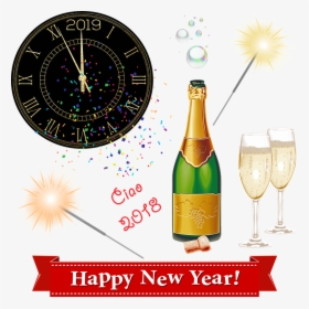 Happy New Year, Clock, Midnight, Champagne, Party - Zegar Szczęśliwego Nowego Roku 2019, HD Png Download, Transparent PNG