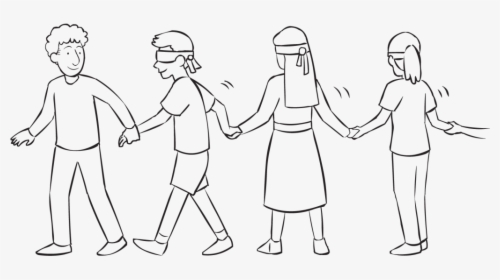 Team Of Blind Folded People Lead By Sighted Team Member, - Line Art, HD Png Download, Transparent PNG