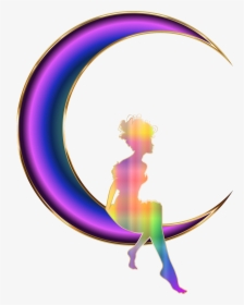 Chromatic Fairy Sitting On Crescent Moon No Background - Women Sitting On Moon, HD Png Download, Transparent PNG