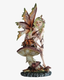 Brown Fantasy Fairy On Toadstool Statue - Fairy On Mushroom, HD Png Download, Transparent PNG