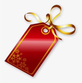 Red Christmas Tag With Golden Ribbon - Hd Ribbon Tag Png, Transparent Png, Transparent PNG