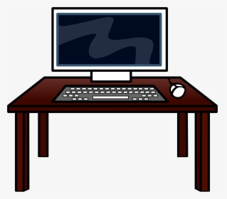 Club Penguin Rewritten Wiki - Desk With Computer Clipart, HD Png Download, Transparent PNG