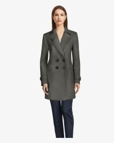 Long Light Grey Wool Trench Coat With Wide Lapels - Tartan Funnel Neck Coat, HD Png Download, Transparent PNG