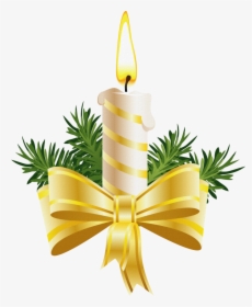 Christmas Candle With Golden Bow Png Image - Christmas Candle Png, Transparent Png, Transparent PNG