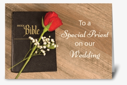 Thank You Catholic Priest For Wedding Greeting Card - Bible With Rose, HD Png Download, Transparent PNG