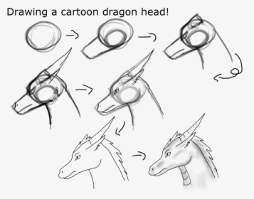 Black And White Download A Cartoon Dragon Head - Draw Dragon Head Step By Step, HD Png Download, Transparent PNG