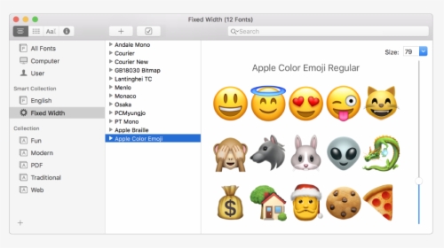The Font Book Window Showing The Apple Color Emoji - Apple Emoji Font, HD Png Download, Transparent PNG