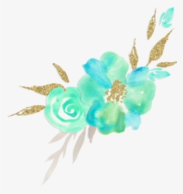 #watercolor #flowers #mint #teal #gold #beige #cream - Mint Green Watercolor Flowers Png, Transparent Png, Transparent PNG