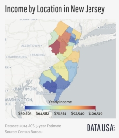 Map Of Income By Location In New Jersey - Income By Location In Nj, HD Png Download, Transparent PNG