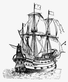Galleon Drawing Sailing Ship Clip Art - Pirate Ship Line Art, HD Png Download, Transparent PNG
