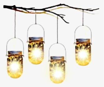 #masonjars #hanging #lights #lanterns #branch #glow - Solar Lamp, HD Png Download, Transparent PNG