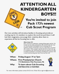Attention All Kindergarten Boys - Join Lions Cub Scouts, HD Png Download, Transparent PNG