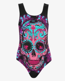 Girly Sugar Skull Vest One Piece Swimsuit - Maillot, HD Png Download, Transparent PNG