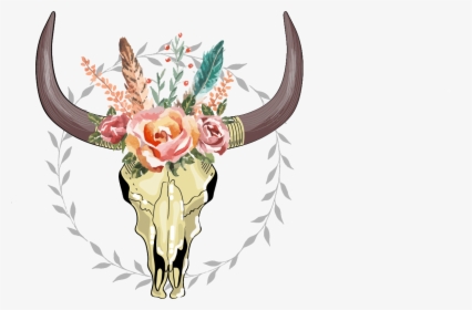 Boho Skull With Antlers Png - Bohemian Skull Clipart, Transparent Png, Transparent PNG