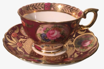 Vintage Crown Staffordshire Cobalt Red & Gold Floral - Transparent Background Vintage Tea Cup Png, Png Download, Transparent PNG