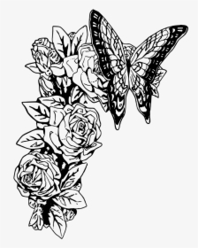 Butterfly And Roses - Butterfly Black And White Art, HD Png Download, Transparent PNG