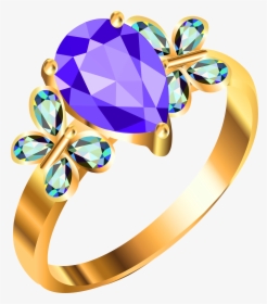 Gold Ring With Blue Andpurple Diamonds Png Clipart - Jewellery Png Download Hd, Transparent Png, Transparent PNG