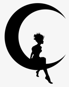 Fairy Sitting On Moon Crescent - Girl Sitting On Crescent Moon, HD Png Download, Transparent PNG