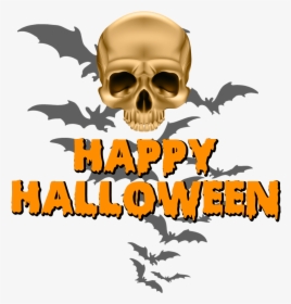 Happy Halloween Skull And Bats - Transparent Halloween Clipart, HD Png Download, Transparent PNG