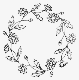Autumn Wreath Black And White Png - Simple Flowers Drawing, Transparent Png, Transparent PNG