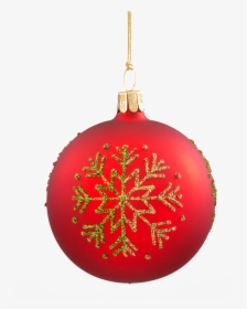 Glass Bauble Red With Green Snowflake, 7 Cm - Christmas Ornament, HD Png Download, Transparent PNG