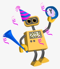 2019 Happy New Year Robots, Celebare, Greetings - Happy New Year Cartoon 2019, HD Png Download, Transparent PNG