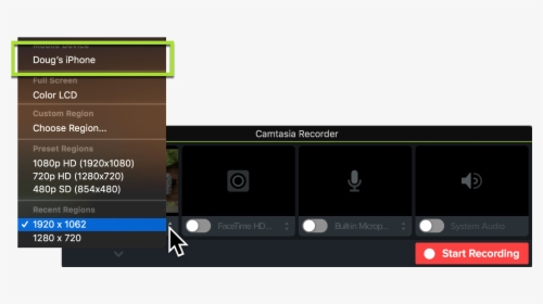 Camtasia Recorder Showing How To Select An Ios Device - Screen Recorder Camtasia, HD Png Download, Transparent PNG