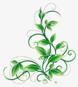 Floral Green Leaves And Water Droplets Png Clipart - Green Color Flower Design, Transparent Png, Transparent PNG