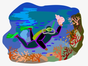 Vector Illustration Of Scuba Diver Finds Seashell While, HD Png Download, Transparent PNG