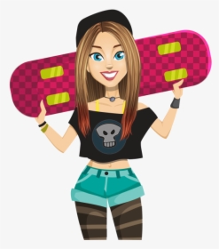 Skate Girl Png - Cartoon, Transparent Png, Transparent PNG