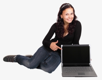 Happy Young Girl Sitting With Laptop Png Image - Girl Png, Transparent Png, Transparent PNG