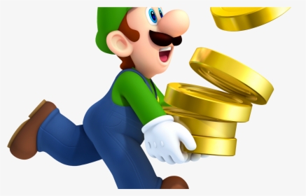 Transparent Super Mario Clipart - Luigi Holding Coins, HD Png Download, Transparent PNG