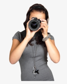 Cute Young Woman In Gray Dress With Digital Photo Camera - Girl With Camera Png, Transparent Png, Transparent PNG