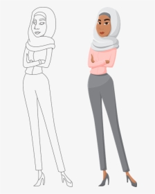 Arab, Woman, Crossed, Hands, Thinking, Outline, HD Png Download, Transparent PNG