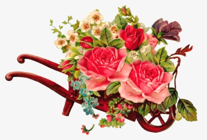 Bouquet Flower Vintage Png - Wheelbarrow With Flowers Vintage, Transparent Png, Transparent PNG