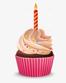 Cupcake Muffin Tart Torte Birthday Cake - Cupcake With Candle Transparent  Background, HD Png Download , Transparent Png Image - PNGitem