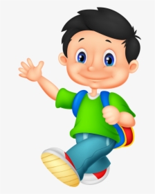Clipart Backpack Junior School - Happy School Boy Cartoon, HD Png Download, Transparent PNG