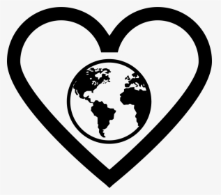 Earth Globe In Heart Outline Comments - Black And White Globe Clipart, HD Png Download, Transparent PNG