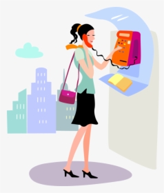 Vector Illustration Of Young Woman Makes Call From - Young Woman Clip Art, HD Png Download, Transparent PNG